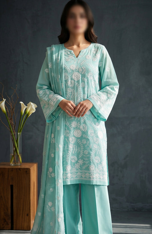 Amna Khadija Fancy Embroidered Lawn Unstitched 3 Piece Suit - JLD-06 - AM26FNC - Ferozi - Summer Collection