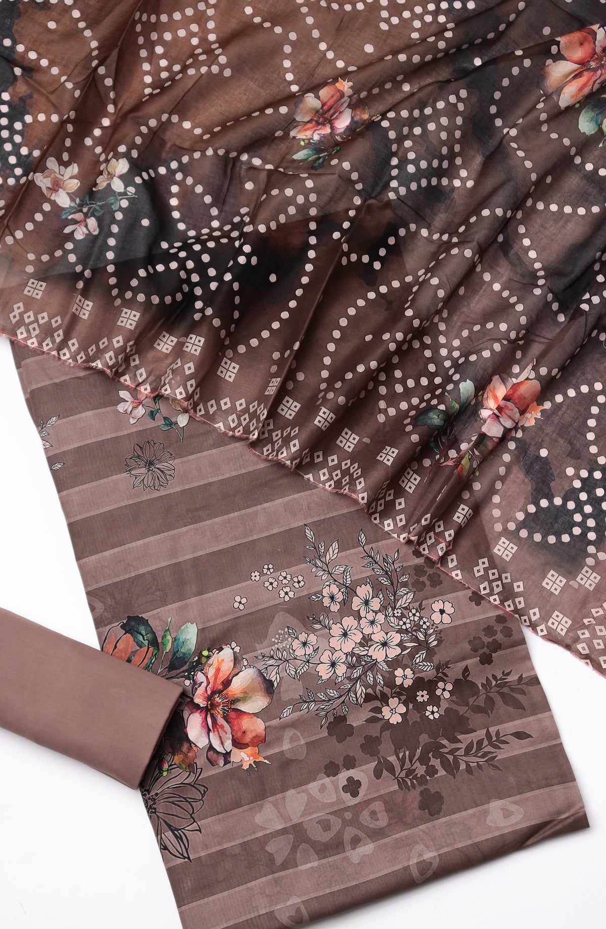 Amna Khadija Fancy Printed Lawn Unstitched 3 Piece Suit - CD-09 - AM26FNC - Brown - Summer Collection