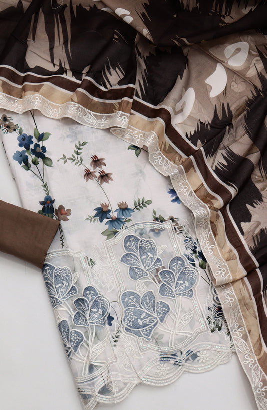 Amna Khadija Fancy Embroidered Lawn Unstitched 3 Piece Suit - SLD-09 - AM26FNC - White - Summer Collection