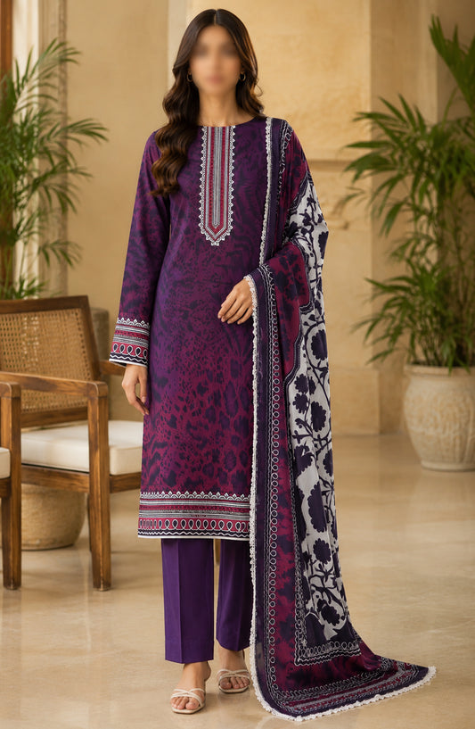 Amna Khadija Fancy Printed Lawn Unstitched 3 Piece Suit - TOD-10 - AM26FNC - Purple - Summer Collection