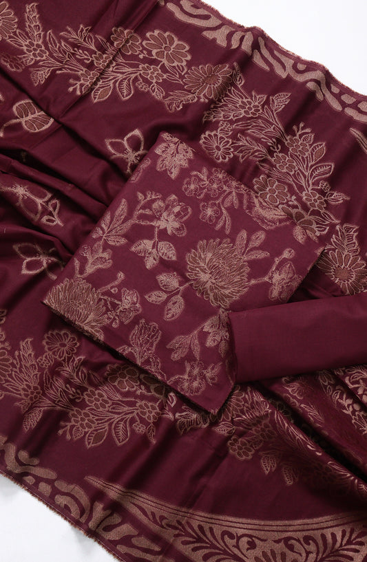 Amna Khadija Fancy Broshia Lawn Unstitched 3 Piece Suit - D-04 - AM26FNC - Maroon - Summer Collection