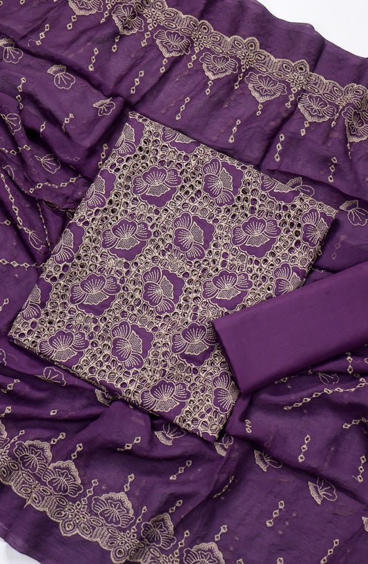 Amna Khadija Fancy Chikankari Lawn Unstitched 3 Piece Suit - Design-04 - AM26FNC - Purple - Summer Collection