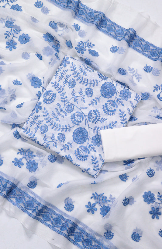 Amna Khadija Fancy Embroidered Lawn Unstitched 3 Piece Suit - JLD-05 - AM26FNC - Blue - Summer Collection
