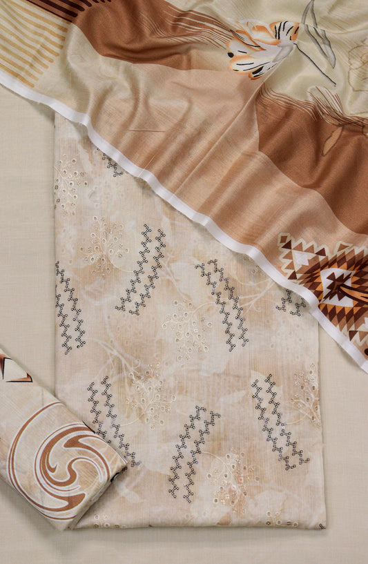 Amna Khadija Embroidered Lawn Unstitched 3 Piece Suit - Design-08 - AM26FNC - Brown - Summer Collection