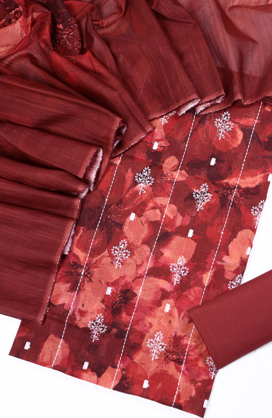 Amna Khadija Fancy Embroidered Lawn Unstitched 3 Piece Suit - DHG-06 - AM26FNC - Red - Summer Collection