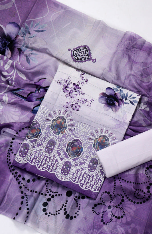 Amna Khadija Fancy Chikankari Lawn Unstitched 3 Piece Suit - D-08 - AM26FNC - Purple - Summer Collection