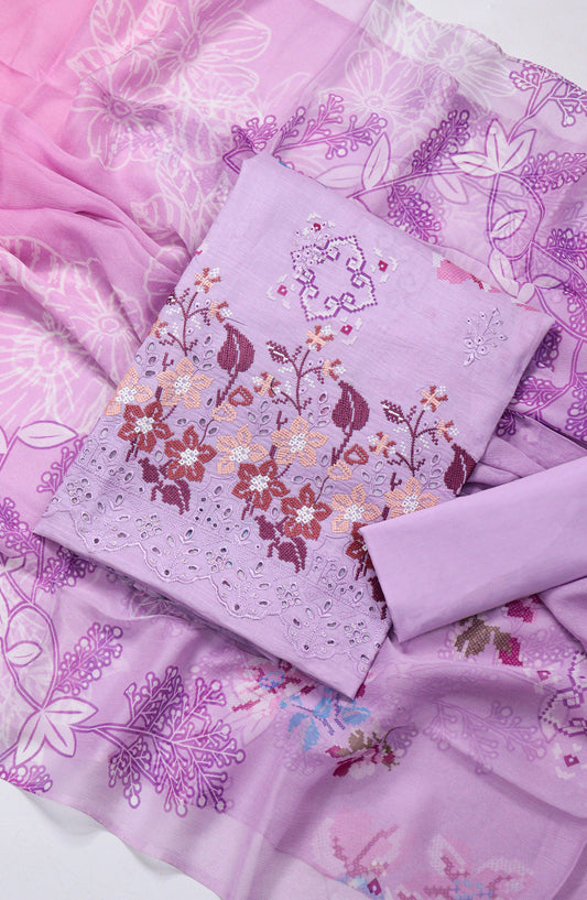 Amna Khadija Fancy Embroidered Lawn Unstitched 3 Piece Suit - D-16 - AM26FNC - Purple - Summer Collection