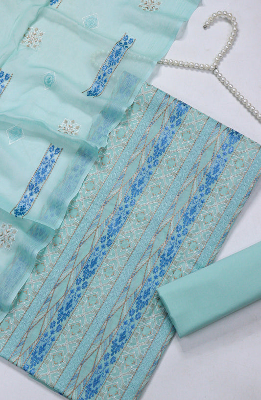 Amna Khadija Fancy Embroidered Lawn Unstitched 3 Piece Suit - BTD-04 - AM26FNC - Sea Green - Summer Collection