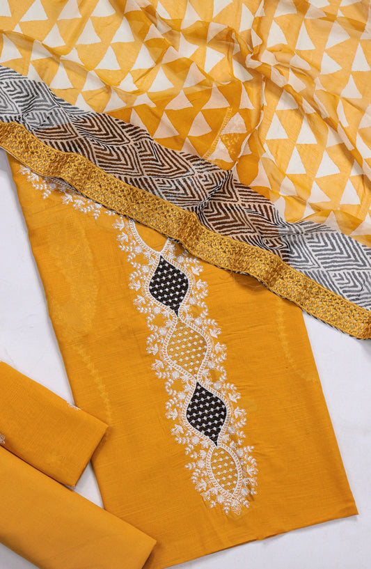 Amna Khadija Fancy Embroidered Lawn Unstitched 3 Piece Suit - D-04 - AM26FNC - Yellow - Summer Collection