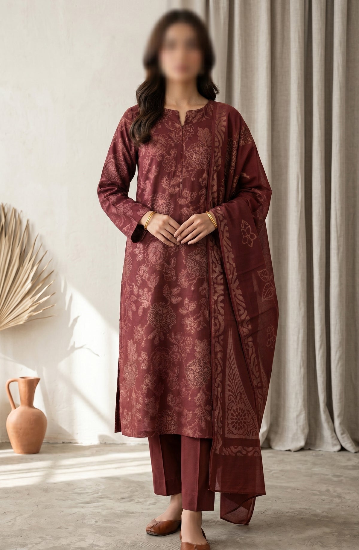 Amna Khadija Fancy Broshia Lawn Unstitched 3 Piece Suit - D-04 - AM26FNC - Maroon - Summer Collection