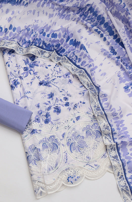 Amna Khadija Fancy Embroidered Lawn Unstitched 3 Piece Suit - SLD-08 - AM26FNC - Blue - Summer Collection
