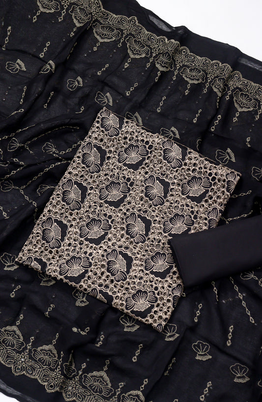 Amna Khadija Fancy Chikankari Lawn Unstitched 3 Piece Suit - Design-03 - AM26FNC - Black - Summer Collection