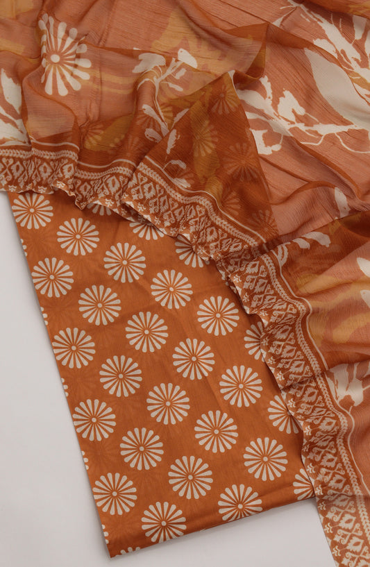 Amna Khadija Fancy Printed Lawn Unstitched 3 Piece Suit - PND-06 - AM26FNC - Rust - Summer Collection
