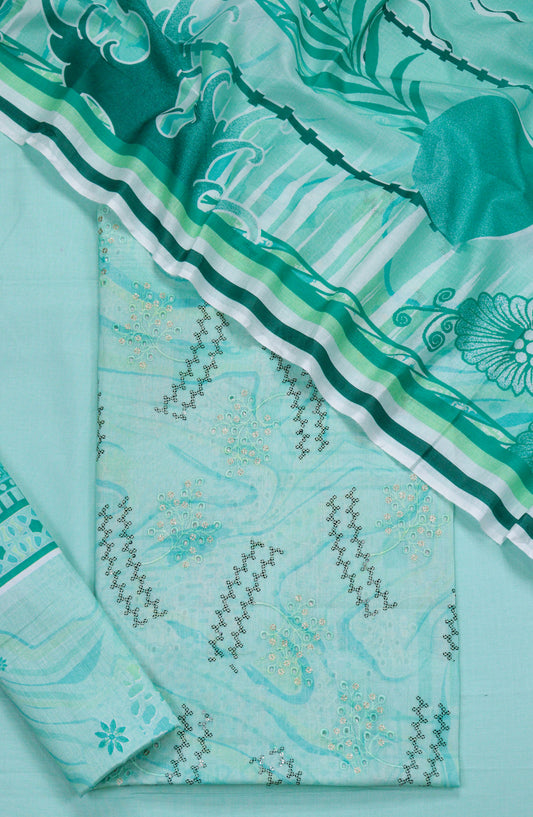 Amna Khadija Embroidered Lawn Unstitched 3 Piece Suit - Design-07 - AM26FNC - Sea Green - Summer Collection