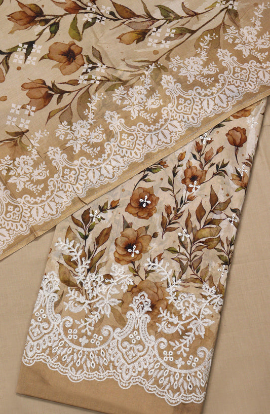 Amna Khadija Embroidered Lawn Unstitched 3 Piece Suit - D-07 - AM26FNC - Brown - Summer Collection