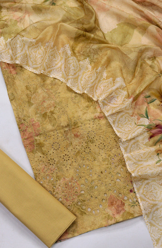 Amna Khadija Fancy Chikankari Lawn Unstitched 3 Piece Suit - Design-05 - AM26FNC - Mustard - Summer Collection