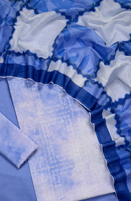 Amna Khadija Embroidered Chikankari Lawn Unstitched 3 Piece Suit - D-07 - AM26FNC - Blue - Summer Collection