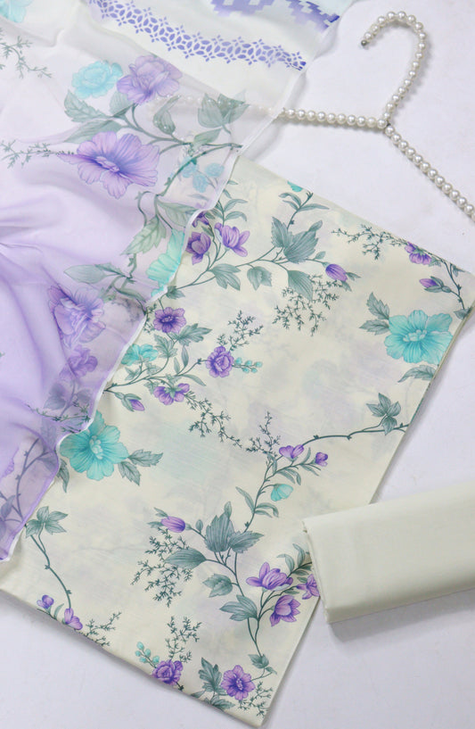 Amna Khadija Printed Lawn Unstitched 3 Piece Suit - PND-07 - AM26FNC - Blue - Summer Collection