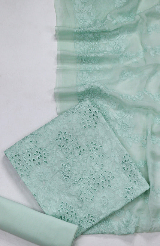 Amna Khadija Embroidered Swiss Voile Unstitched 3 Piece Suit - Design-03 - AM26FNC - Sea Green - Summer Collection