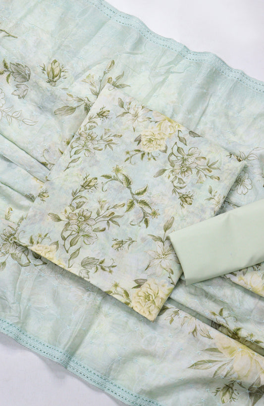 Amna Khadija Embroidered Lawn Unstitched 3 Piece Suit - Design-05 - AM26FNC - Sky Blue - Summer Collection