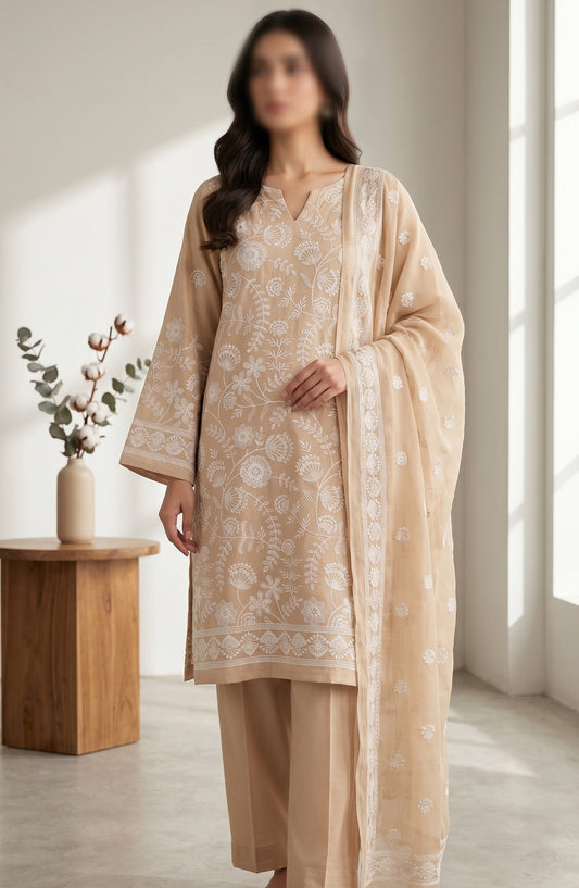 Amna Khadija Fancy Embroidered Lawn Unstitched 3 Piece Suit - JLD-04 - AM26FNC - Peach - Summer Collection