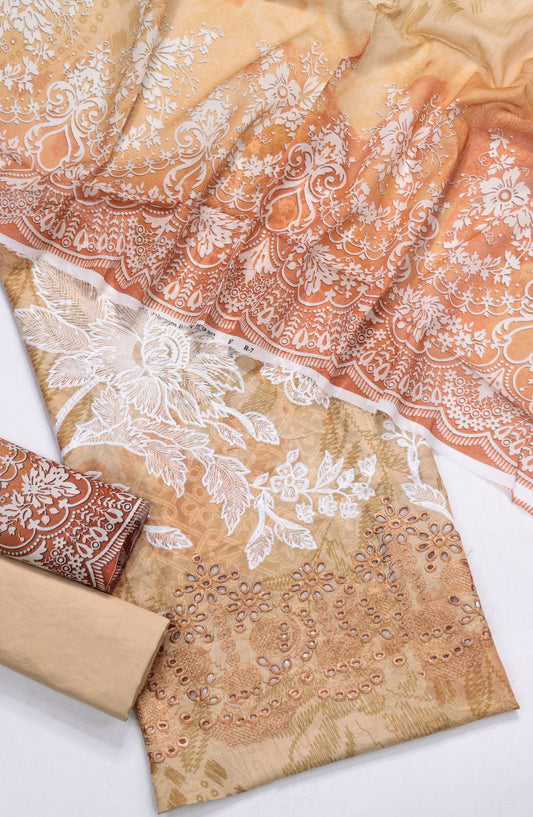 Amna Khadija Fancy Embroidered Lawn Unstitched 3 Piece Suit - BLD-05 - AM26FNC - Peach - Summer Collection