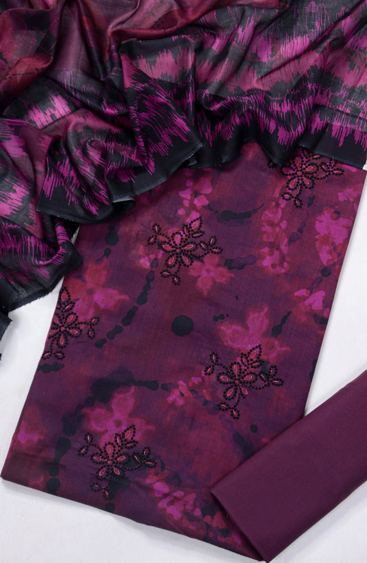 Amna Khadija Embroidered Lawn Unstitched 3 Piece Suit - Design-01 - AM26FNC - Purple - Summer Collection