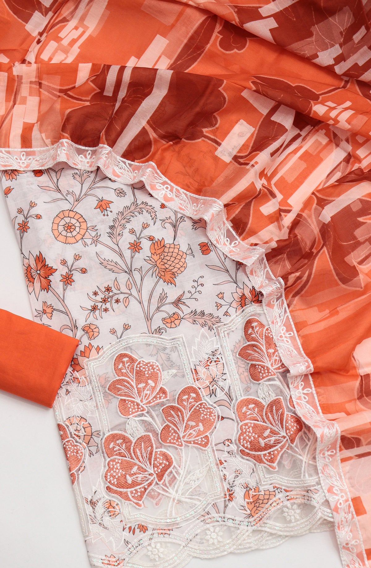 Amna Khadija Fancy Embroidered Lawn Unstitched 3 Piece Suit - SLD-07 - AM26FNC - Orange - Summer Collection