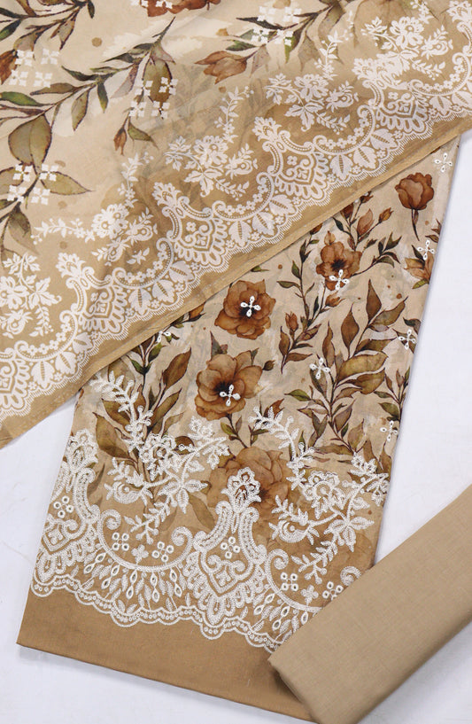 Amna Khadija Embroidered Lawn Unstitched 3 Piece Suit - D-07 - AM26FNC - Brown - Summer Collection