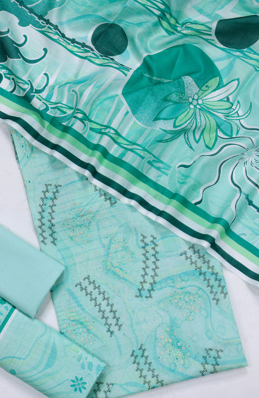 Amna Khadija Embroidered Lawn Unstitched 3 Piece Suit - Design-07 - AM26FNC - Sea Green - Summer Collection