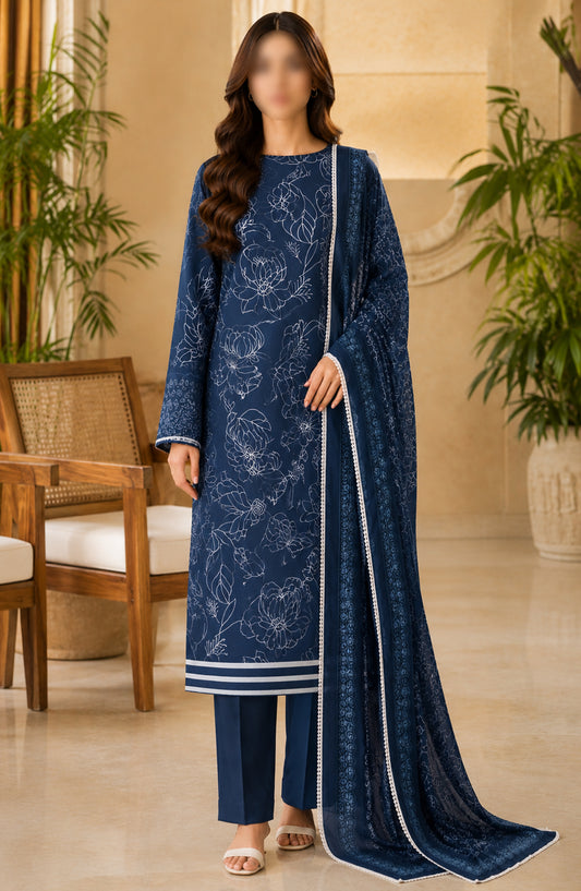 Amna Khadija Fancy Printed Lawn Unstitched 3 Piece Suit - TOD-08 - AM26FNC - Blue - Summer Collection