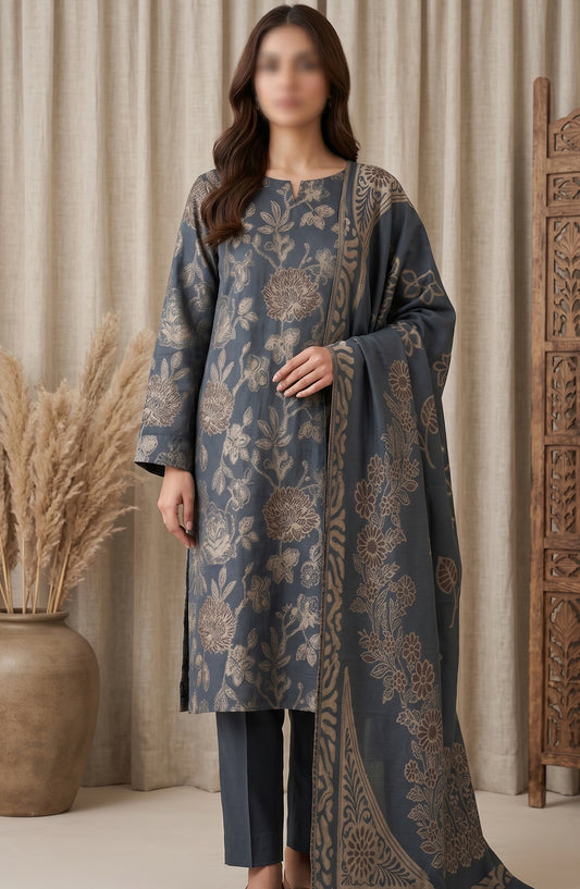 Amna Khadija Fancy Broshia Lawn Unstitched 3 Piece Suit - D-03 - AM26FNC - Blue - Summer Collection