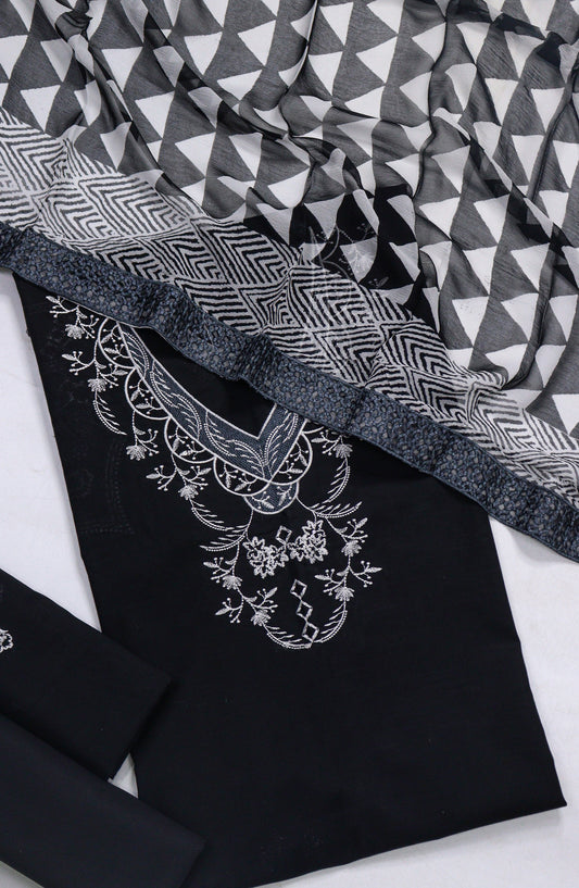 Amna Khadija Fancy Embroidered Lawn Unstitched 3 Piece Suit - D-03 - AM26FNC - Black - Summer Collection