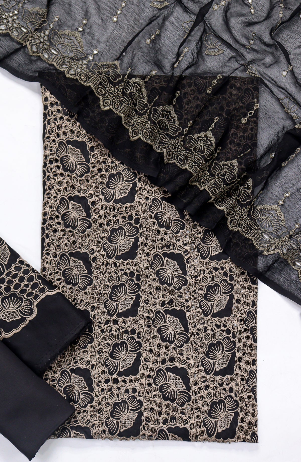 Amna Khadija Fancy Chikankari Lawn Unstitched 3 Piece Suit - Design-03 - AM26FNC - Black - Summer Collection