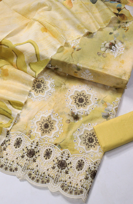Amna Khadija Fancy Embroidered Lawn Unstitched 3 Piece Suit - EFU-04 - AM26FNC - Yellow - Summer Collection