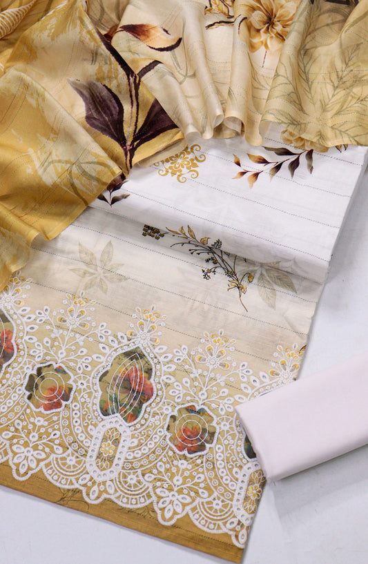 Amna Khadija Fancy Chikankari Lawn Unstitched 3 Piece Suit - D-06 - AM26FNC - Yellow - Summer Collection