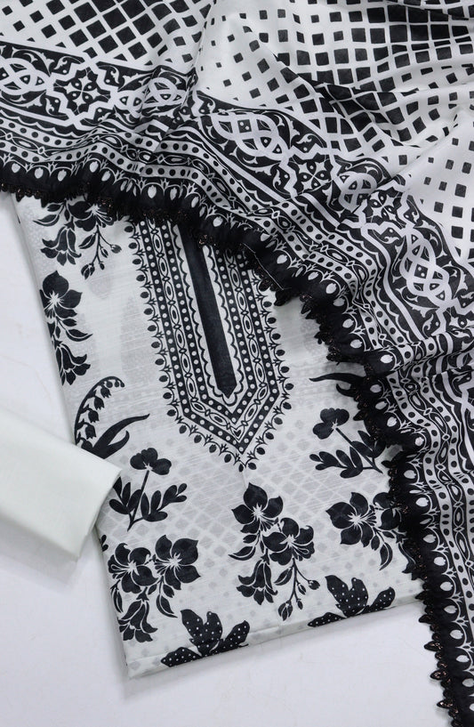 Amna Khadija Fancy Printed Lawn Unstitched 3 Piece Suit - TOD-07 - AM26FNC - White - Summer Collection