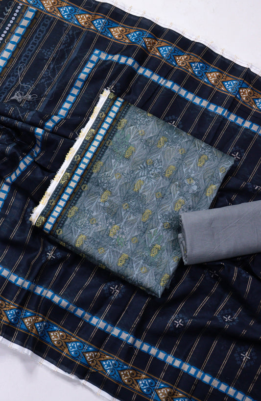 Amna Khadija Broshia Lawn Unstitched 3 Piece Suit - D-19 - AM26FNC - Blue - Summer Collection