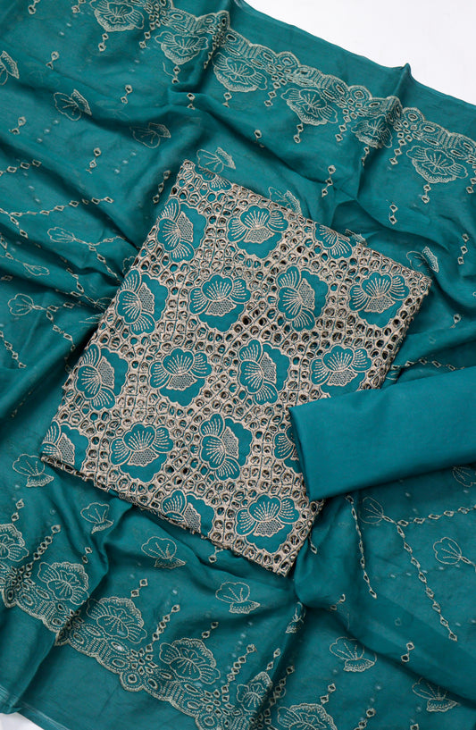 Amna Khadija Fancy Chikankari Lawn Unstitched 3 Piece Suit - Design-02 - AM26FNC - Teal - Summer Collection