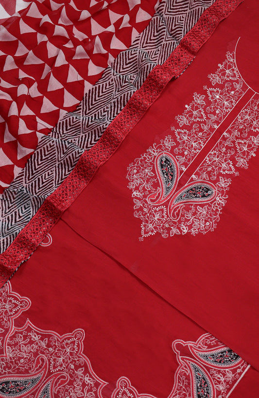 Amna Khadija Fancy Embroidered Lawn Unstitched 3 Piece Suit - D-02 - AM26FNC - Red - Summer Collection