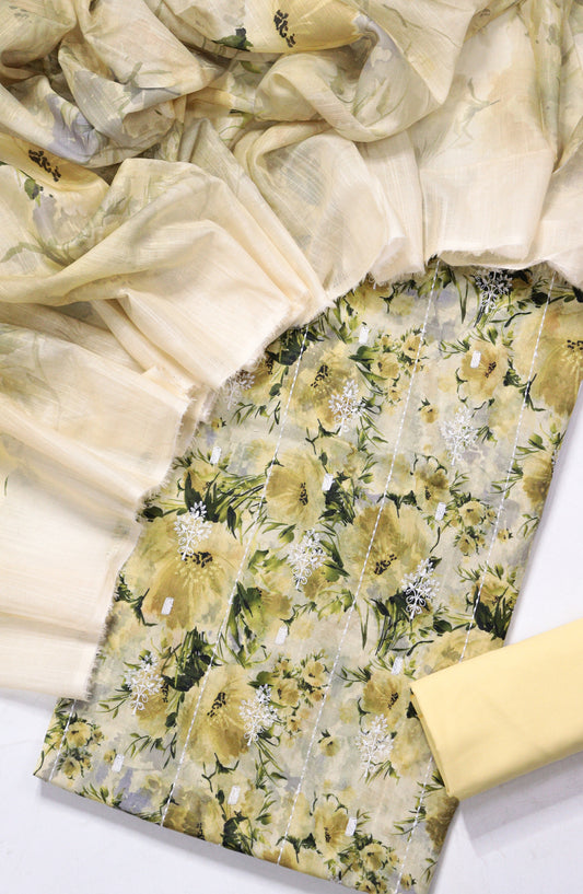 Amna Khadija Fancy Embroidered Lawn Unstitched 3 Piece Suit - DHG-04 - AM26FNC - Yellow - Summer Collection
