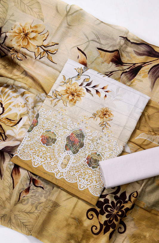 Amna Khadija Fancy Chikankari Lawn Unstitched 3 Piece Suit - D-06 - AM26FNC - Yellow - Summer Collection