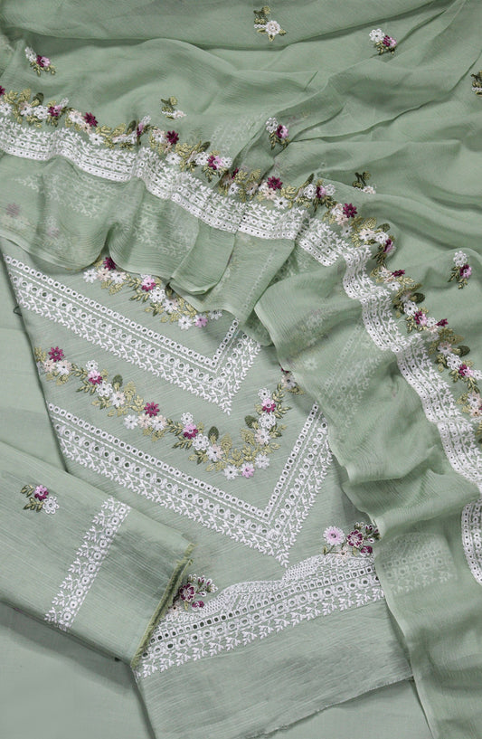 Amna Khadija Embroidered Slub Lawn Unstitched 3 Piece Suit - D-02 - AM26FNC - Green - Summer Collection