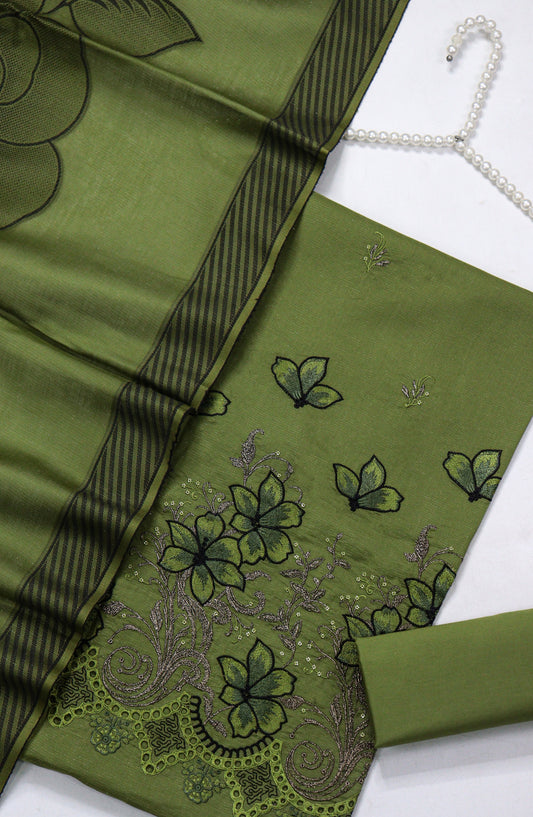 Amna Khadija Fancy Embroidered Chikankari Unstitched 3 Piece Suit - SBD-04 - AM26FNC - Green - Summer Collection