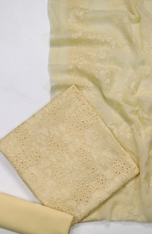 Amna Khadija Embroidered Swiss Voile Unstitched 3 Piece Suit - Design-02 - AM26FNC - Lemon - Summer Collection