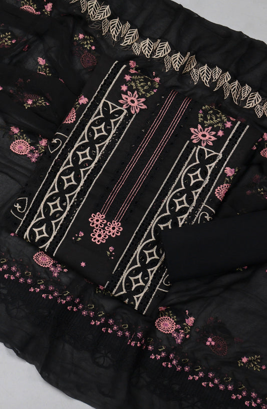 Amna Khadija Chikankari Swiss Voile Unstitched 3 Piece Suit - Design-02 - AM26FNC - Black - Summer Collection