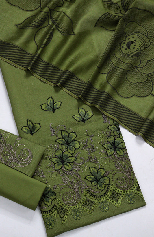 Amna Khadija Fancy Embroidered Chikankari Unstitched 3 Piece Suit - SBD-04 - AM26FNC - Green - Summer Collection