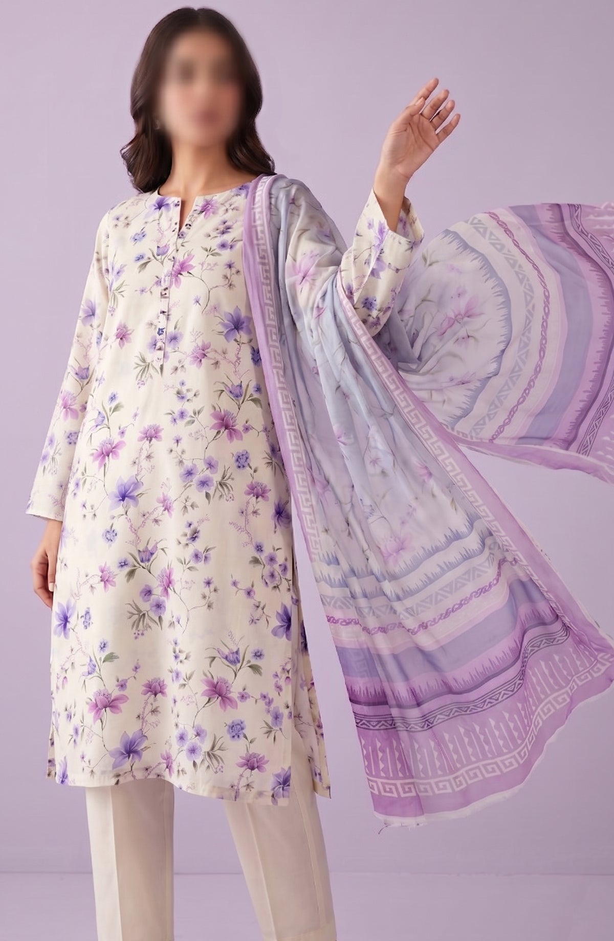 Amna Khadija Printed Lawn Unstitched 3 Piece Suit - PND-06 - AM26FNC - Purple - Summer Collection