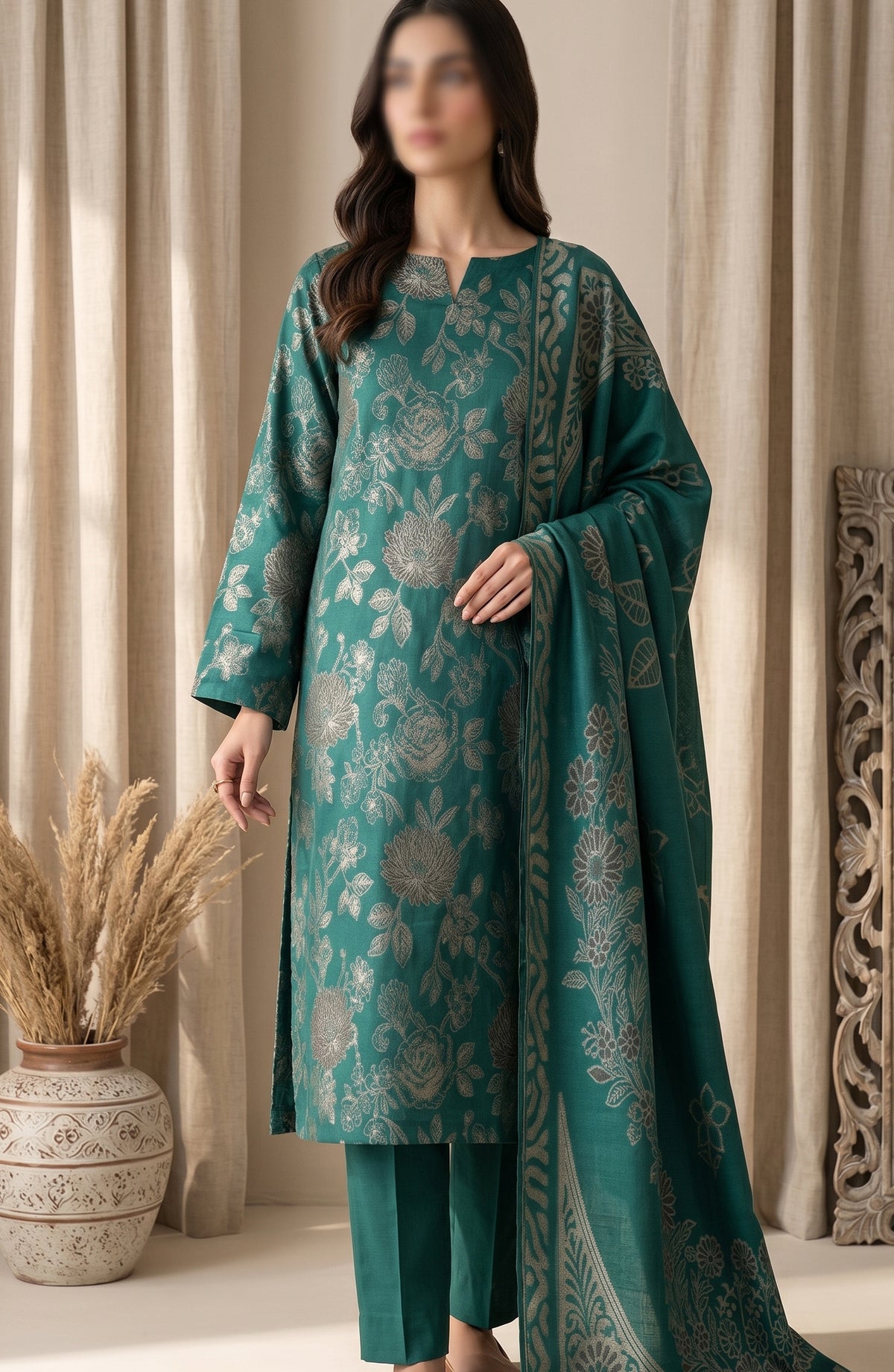 Amna Khadija Fancy Broshia Lawn Unstitched 3 Piece Suit - D-02 - AM26FNC - Green - Summer Collection