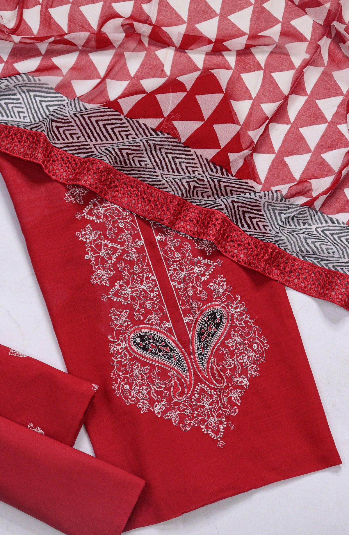 Amna Khadija Fancy Embroidered Lawn Unstitched 3 Piece Suit - D-02 - AM26FNC - Red - Summer Collection